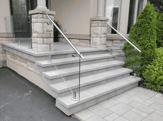 custom porch and steps with glass pane